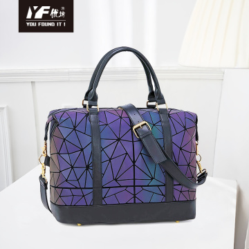 Large capacity high quality PU leather reflective foldable luminous geometric travel bag