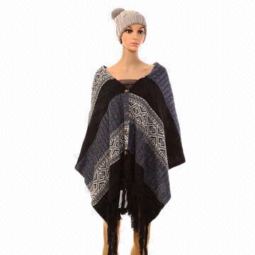 2014 Fashion Ladies' Acrylic Knitted Fall Winter Warm Shawl Poncho, Various Colors are Available