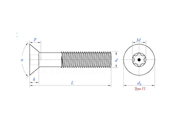 Stainless steel Torx TR CSK screw