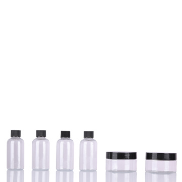 refillable leak proof 100ml 50ml black clear plastic empty travel kit set case bottle and jar