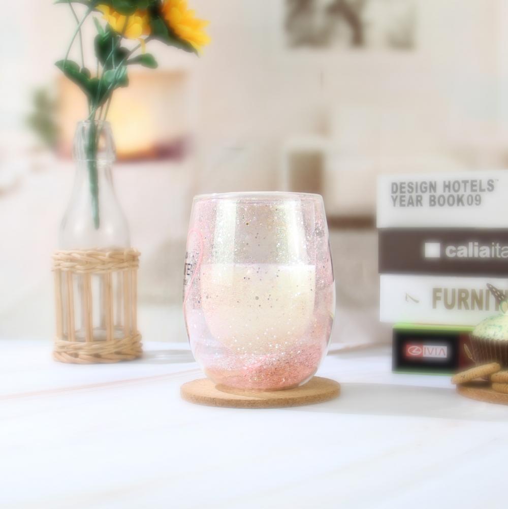 Pink Glitter Glass Drinking Cup