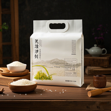 Customizable Compostable Wheat Flour & Rice Vacuum Bags with Handle and Gusset