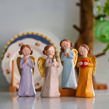 Resin Prayer Angel Sculpture: A Beautiful Window Tabletop Religious Ornament Gift & Home Decoration Angel Statue with Modern Hand Painting Style
