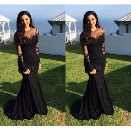 Long Sleeve Black Mermaid Prom Dresses