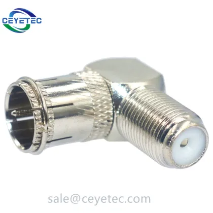 Right Angle F Plug to F Jack Adapter