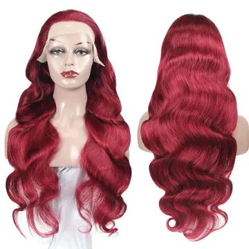 Factory wholesale 30 Inch Long 99j body waves wig lac frontal Human Hair 99j frontal wig 10a 99j human hair transparent wig