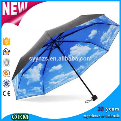 Sun Protection Umbrella Blue Sky 3 Folding Parasols Rain Umbrella