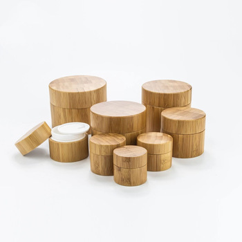 Biodegradable PETG Mini Glass Jars with Bamboo Lids - Round Mouth Plastic Cork Jars for Luxury Creams