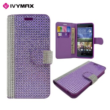 Ladies bling crystal rhinestone wallet leather mobile flip cover for HTC626