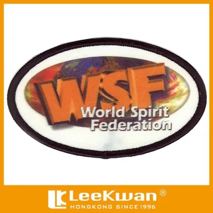 Embroidery heat transfer patch, brand logo patch dye sublimated patch with merrowed border