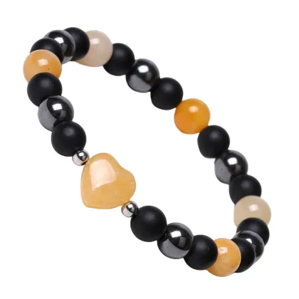 Natural Yellow Jade Heart Bracelet: Handmade Elastic Friendship Jewelry