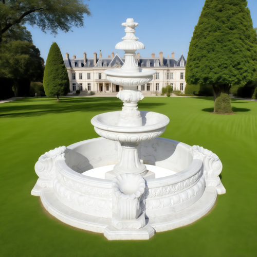 Luxury White Marble Tiered Carved Fountain Gardens Interiors