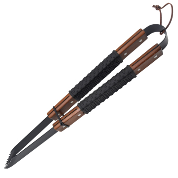 Stainless Steel Non-Stick BBQ Utensils with Leather Hanging - Wooden Handle Barbecue Accessories
