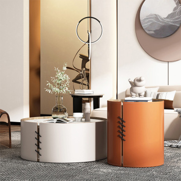 Moderner einfacher Rockboard -Tee Tisch mit leichtem Luxus -Sattelleder
