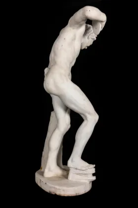 Hand-Carved White Marble Discus Thrower Statue