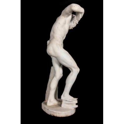 Hand-Carved White Marble Discus Thrower Statue