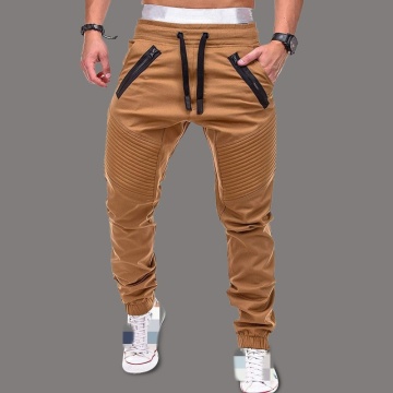 New Men's Casual Rope Elastic Sports Slacks with Double Zipper and Striped Legs