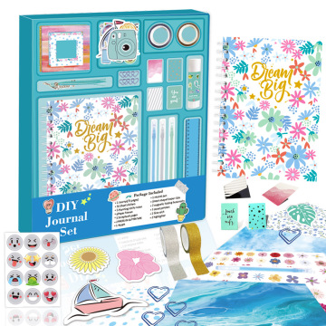 Kawaii Cartoon Blue Handbook DIY Journal Set with Stickers and Washi Tape