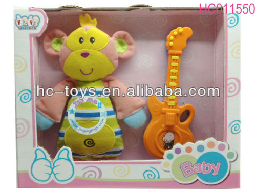 new design 7 inch stuffed plush animal doll with plastic guitar ,cloth doll with plastic accesorry