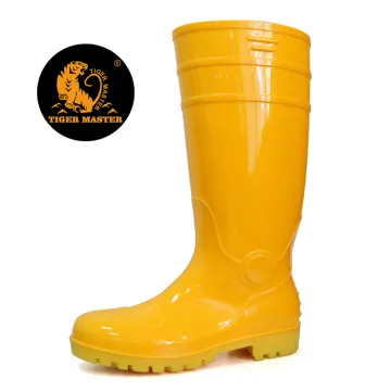 Yellow anti slip PVC glitter safety rain boots