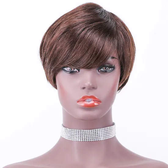 Wholesale Pixie Cut Human Hair Wigs with Bangs Burgundy Color Wigs Cute Brazilian Short Red Layered Wavy Wigs for Women