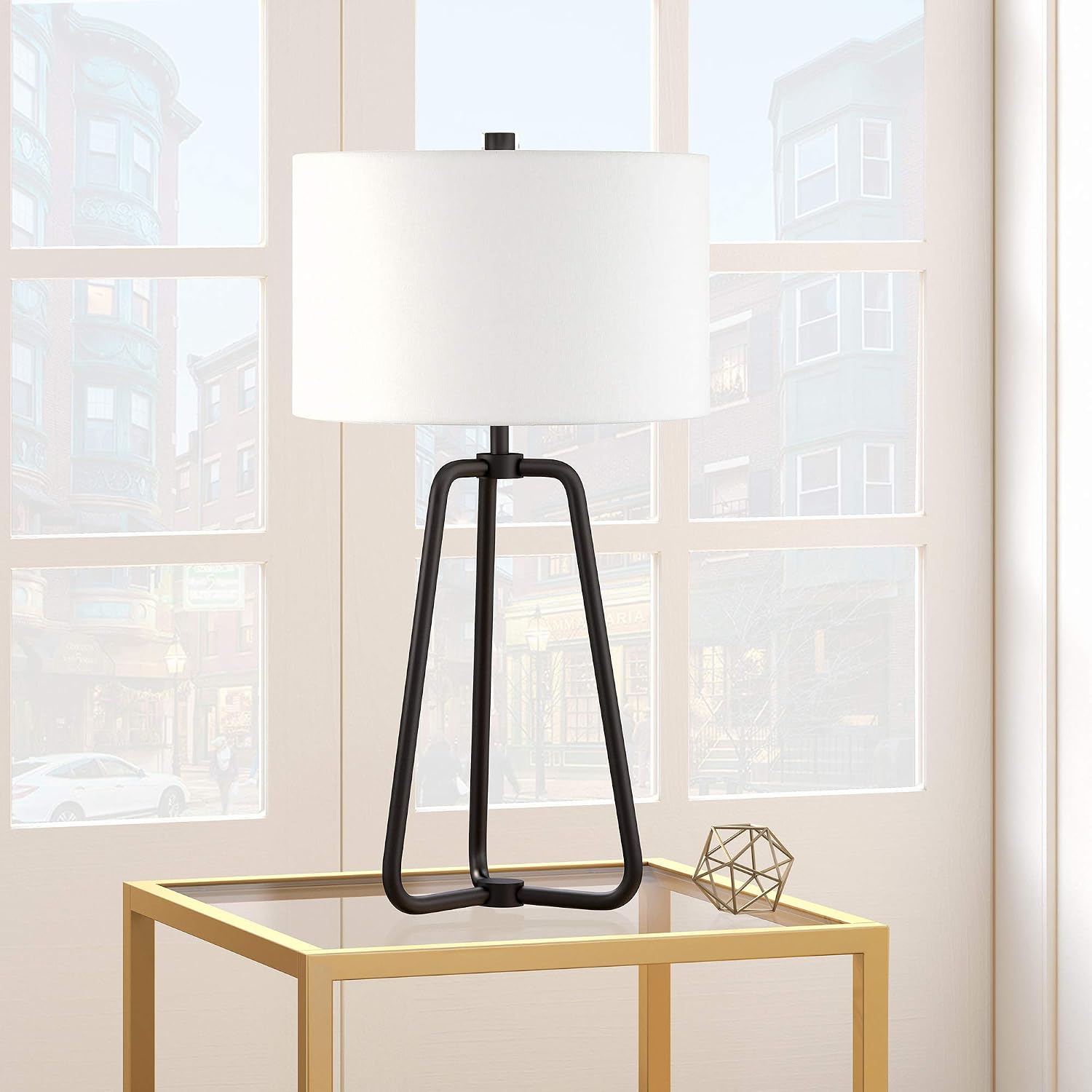 Curved Mid-Century Tall Lamp with Soft Drum Shade (5)