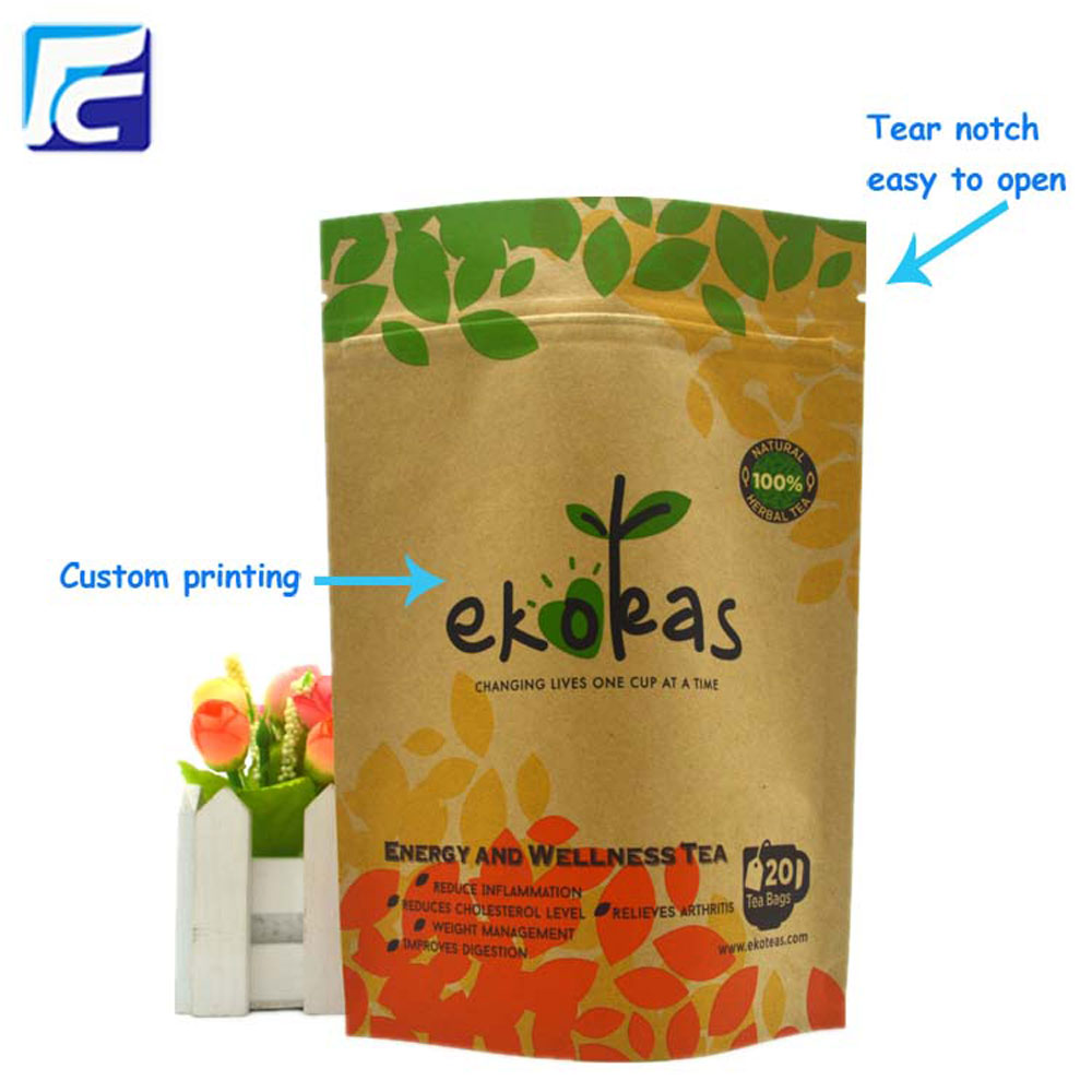 Recycled printed kraft paper tea packaging bag