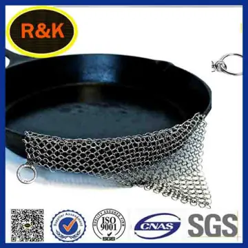 stainless steel 7''*7'' chain mail cast iron cleaner/scrubber