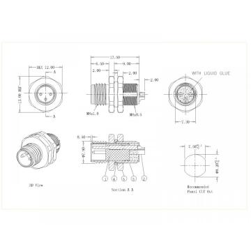 M8-XP-M-194 M8 2 ~ 8p Kunci Pria Kembali Solder Unshielded