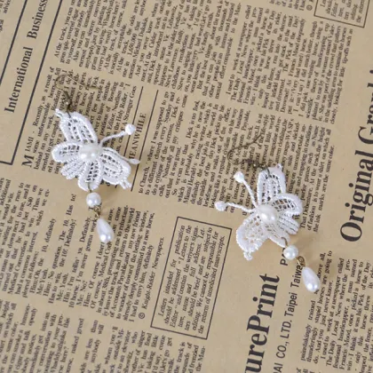 Butterfly Pearl Earrings Lace Long Earrings Wholesale