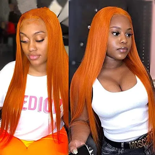 Orange ginger silky straight hair transparent front lace wig real human hair 13X1 Brazilian lace front wig 150 density discount