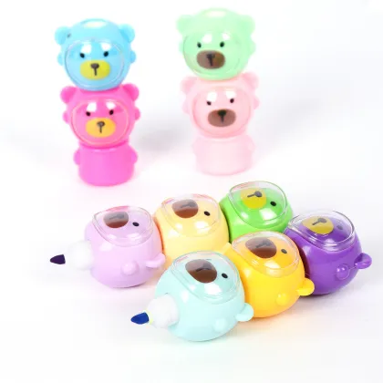Cute Bear Multicolor Highlighter Pens - Neon and Pastel Colors