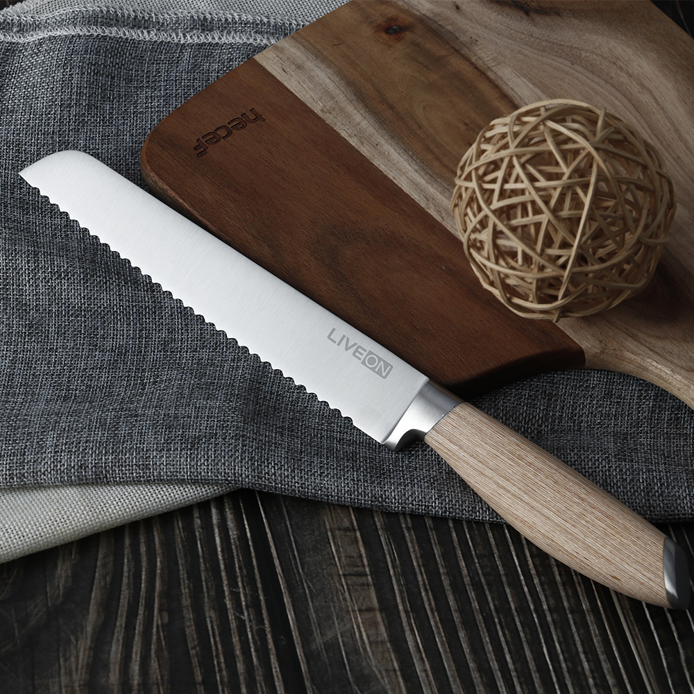 8 INCH BREAD KNIFE WITH PAKKA WOOD HANDLE
