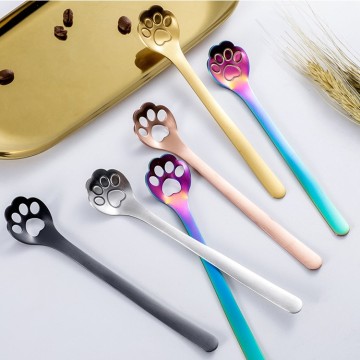 Cat Paw Spoon yang disesuaikan ditetapkan dalam emas 304 keluli tahan karat: Sudu kopi mini yang unik dan comel