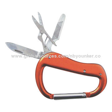 Functional Carabiner Style Pocket Knife with Nail Cleaner and Bottle Opener