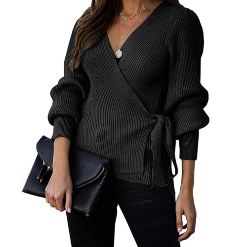 China Womens Wrap V Neck Long Sleeve Sweaters Manufactory