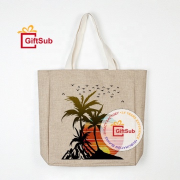 Sublimation Printed Large Size Linen and Polyester Tote Bag with Durable Design for Beach and Shopping