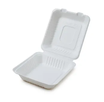 8x8x3" Disposable Eco-Friendly Recyclable Compostable Biodegradable Clamshell 1 Compartment Sugarcane Take-Out Container