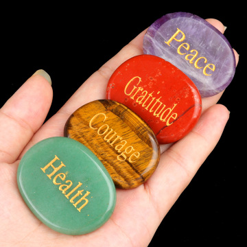 Seven Chakra Natural Crystal Therapy Reiki Treatment Stones - Inspirational Agate Inscriptions