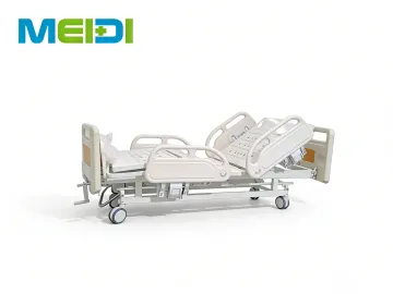 Premium Perforated Double Crank Hospital Bed with Steel Central Control Brake, Four Guardrails & Dining Table Board