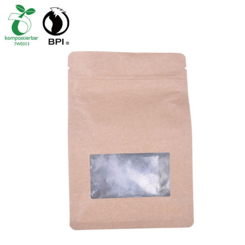 Biologisk nedbrytbar Kraft Paper Packaging Ziplock Kaffeposer med vindu