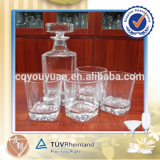 Hot selling gift crystal flint glass square 750ml whiskey decanter set with glasses