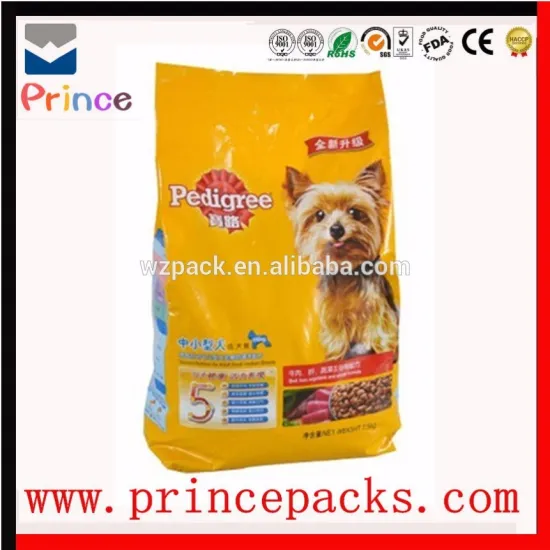 plastic stand up pet food bag with zip