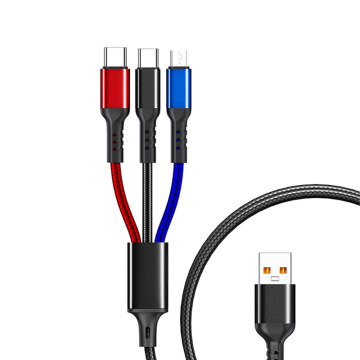 OEM Factory Supply 3-in-1 USB Charging Cable for Android Phones (Nylon, Micro USB + Type C)