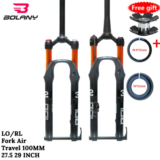 BOLANY MTB Bike Fork Thru Axle Solo Air Suspension 27.5/29inch Straight/Tapered Tube RL/LO Bicycle Quick Release Travel 100mm