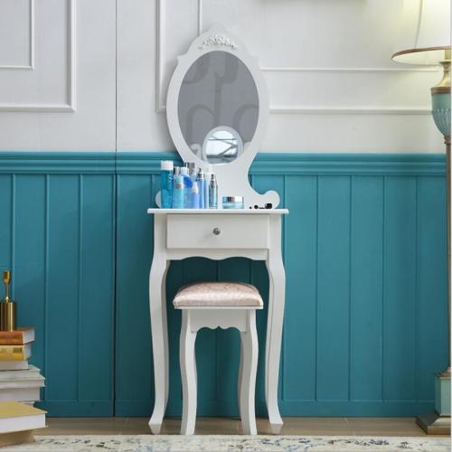 Vanity Set with Drawer and Cushioned Stool