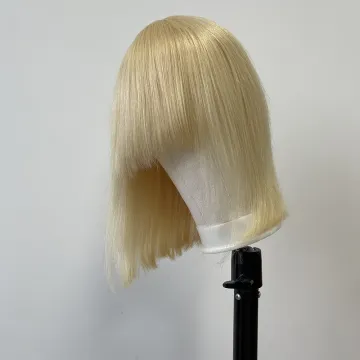 Non lace human hair Machine made wigs honey blonde wig 613 blonde highlights bob wig with bangs