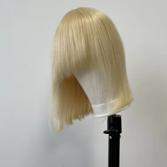 Non lace human hair Machine made wigs honey blonde wig 613 blonde highlights bob wig with bangs