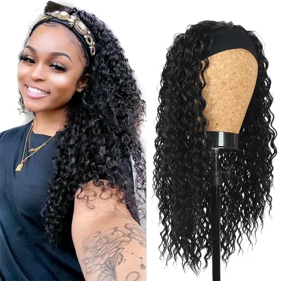 Wholesale Headband Kinky Culry wave  Synthetic hair entension Elastic Synthetic Hair Wigs With Scarf For Black Women