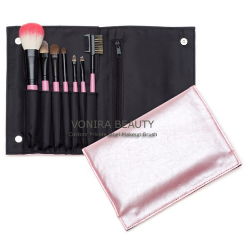 7PC Short Handle Folder Brush Set, Metallic Pink (YFM392)